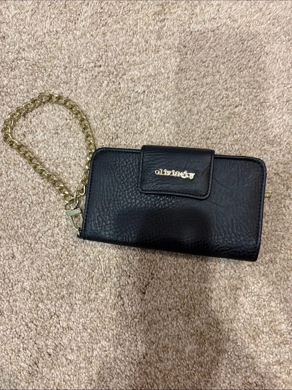 Olivia + Joy Black Wristlet with Gold Chain Strap